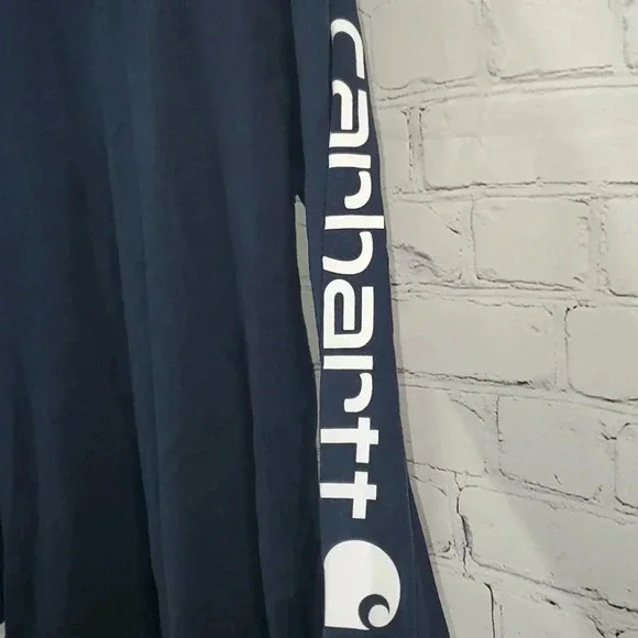 Men′s Carhartt Original Fit Crewneck Long Sleeve T-Shirt w Sleeve Logo Size S - Picture 2 of 11